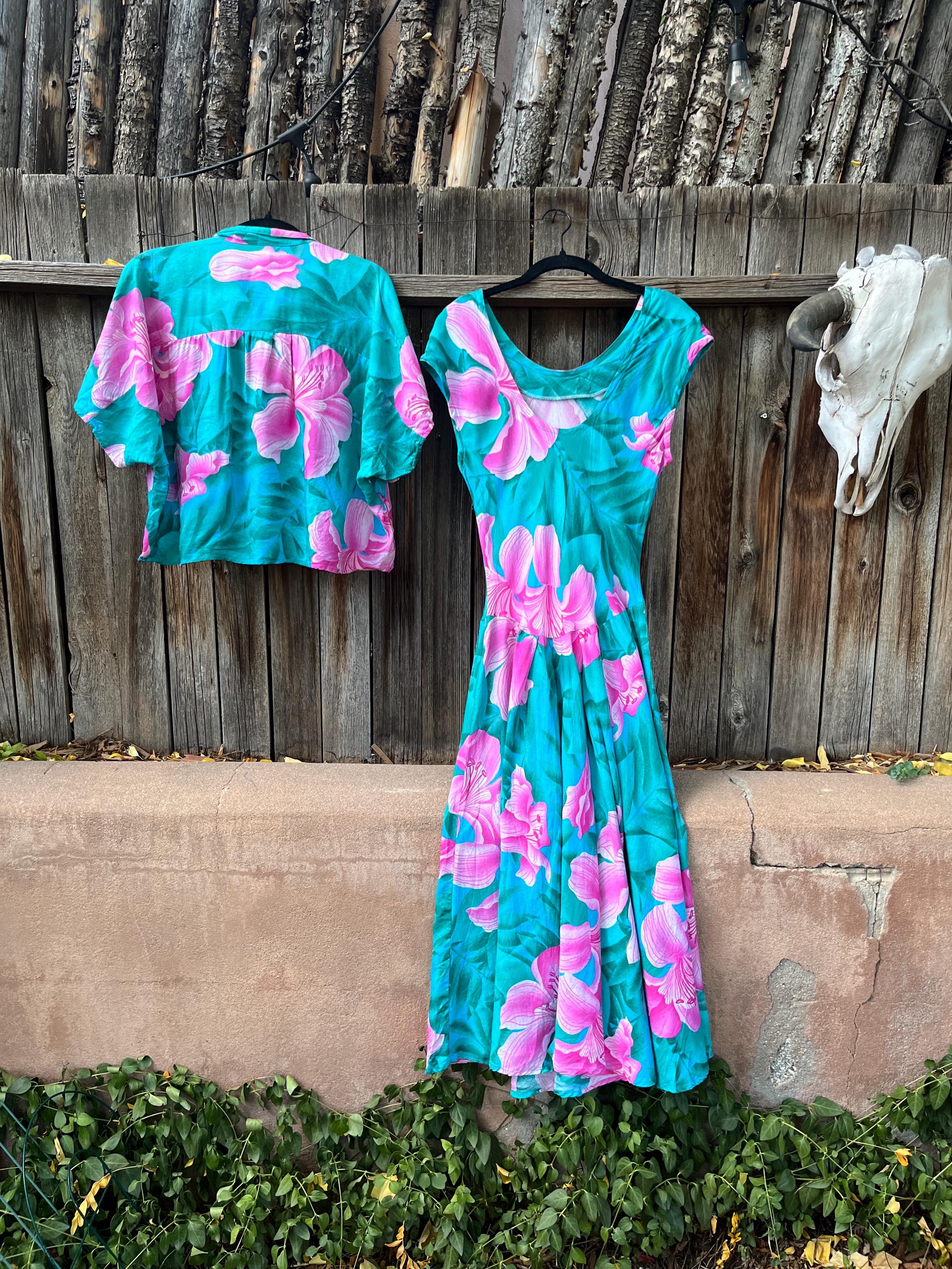 1980s ビンテージ　ハワイドレス  Fashions M 80s Vintage Hawaiian Print Dress & Bolero Jacket by Kaua'iana