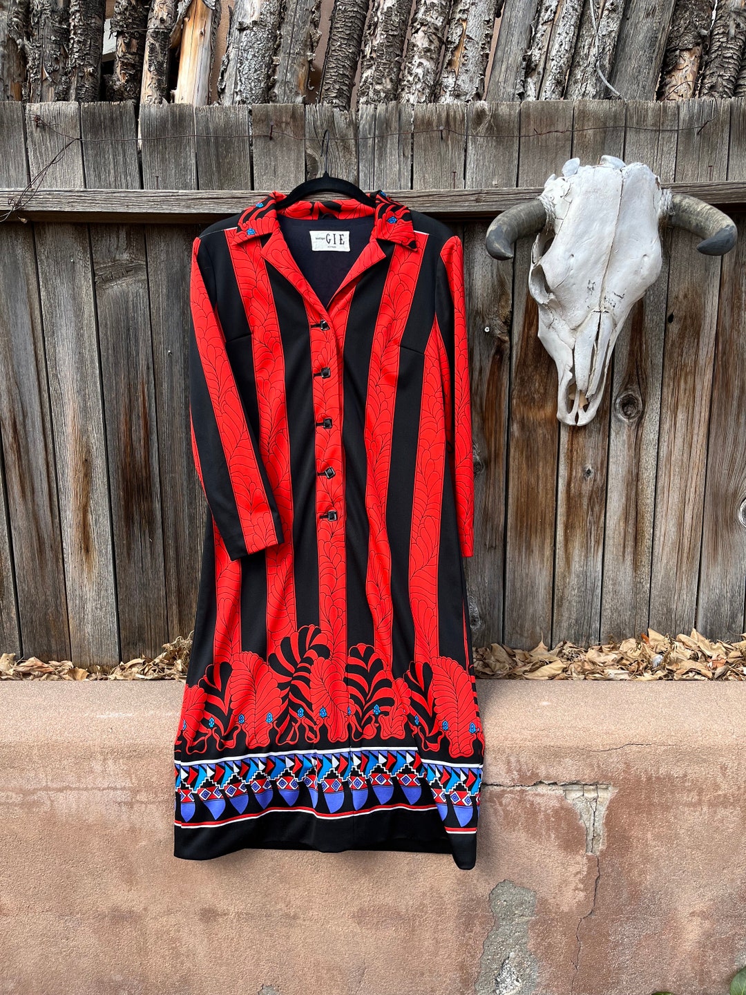 70s Vintage Red Striped Dress by Boutique GIE Aoyama M/L UK
