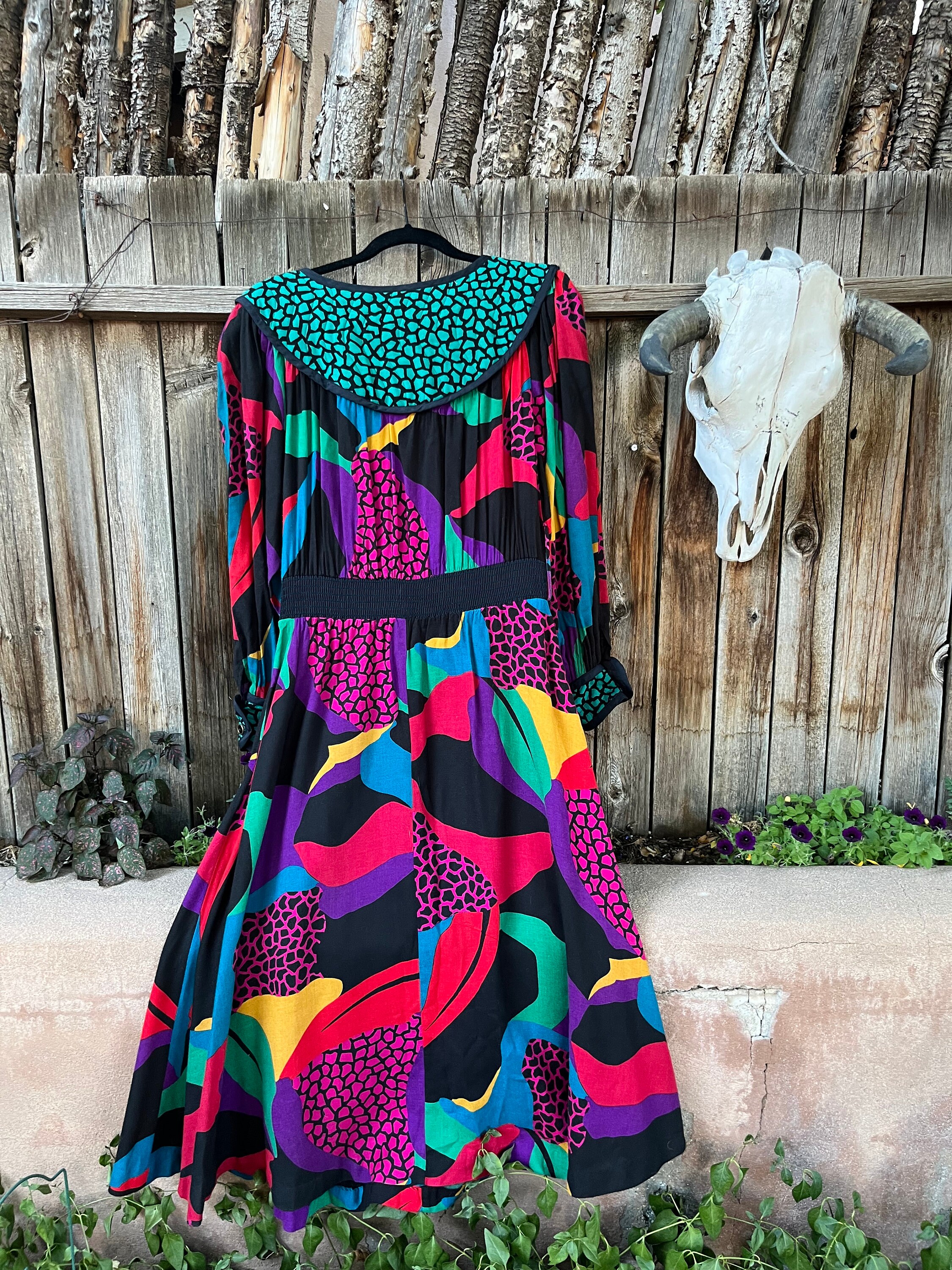 激安通販 Vintage 1980s Novelty Sleeve Long Dress Designer Marc Jeanne ワンピース