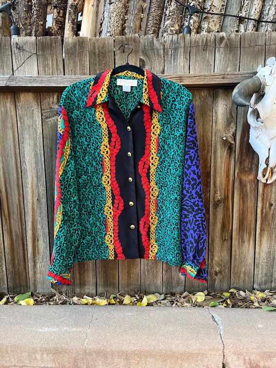 80s Vintage Leopard Print Blouse by Jordan | Bold Animal Print