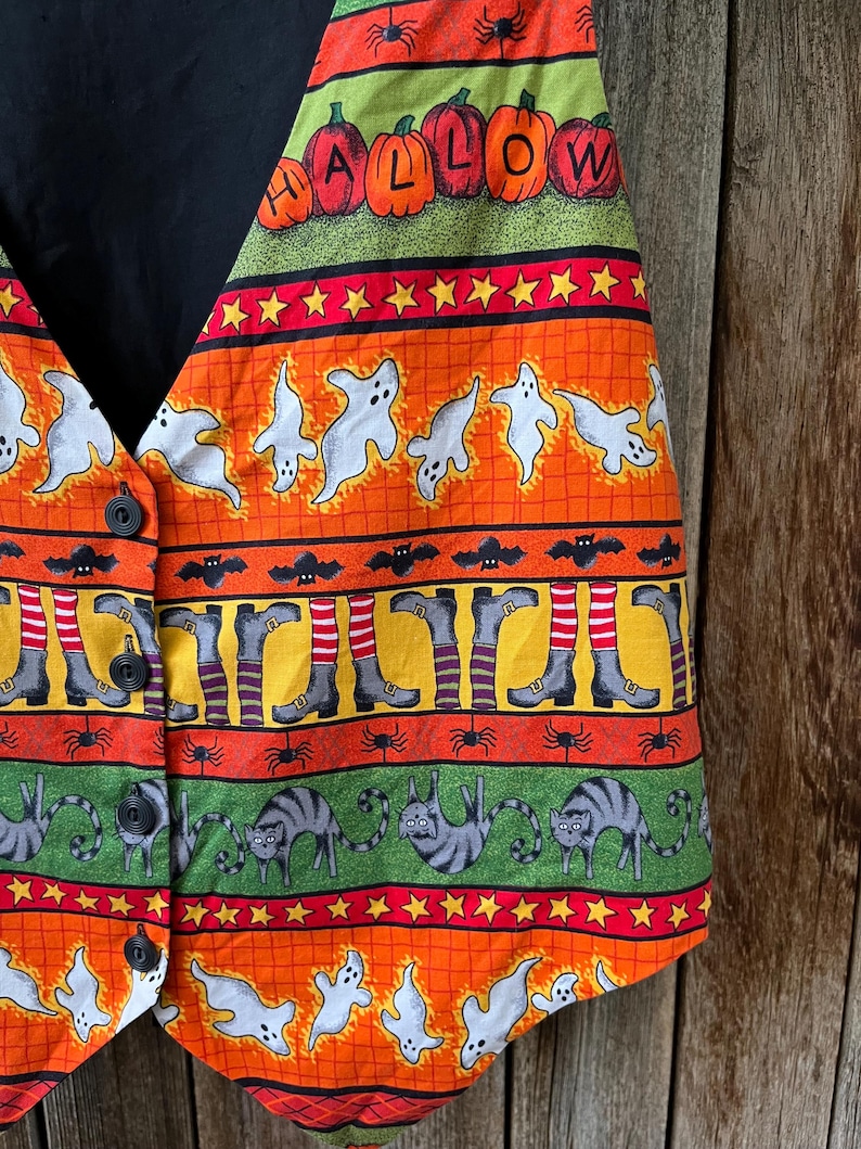 90s Vintage Halloween Vest | Spooky Novelty Print by Basic Editions S/M