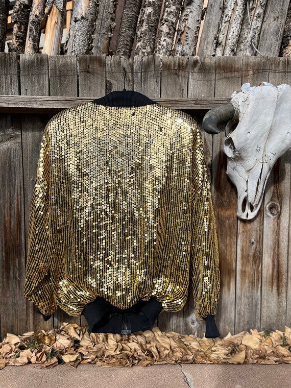 80s Vintage Sequin Bomber Jacket from Silk and Se… - image 4