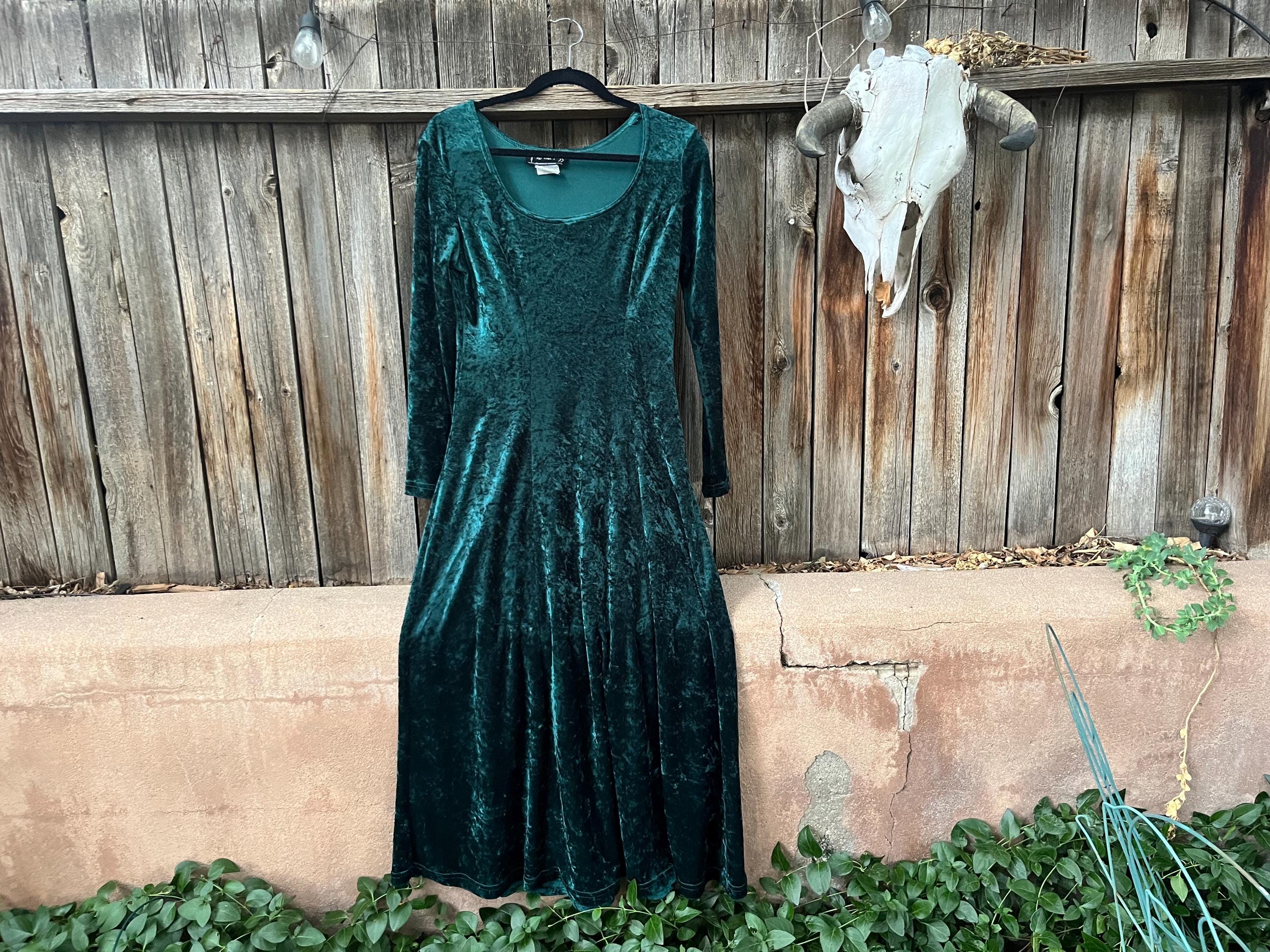 90s Green Crushed Velvet Maxi Dress: Vintage Wicca Style - Etsy