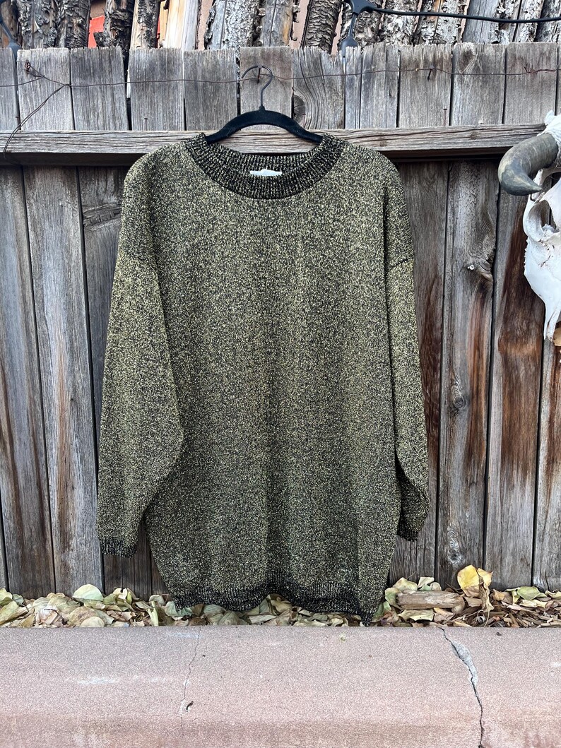 80s Vintage Gold Metallic Sweater – Oversized Parkway Knits Winter Fashion