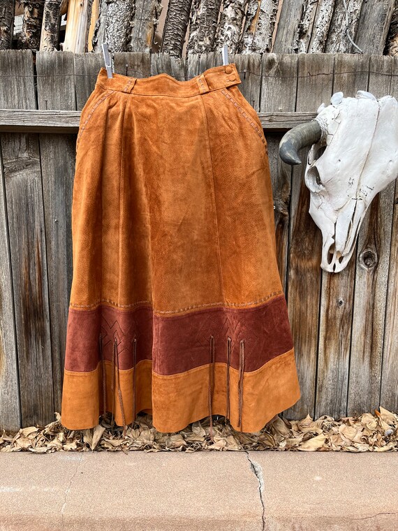 70s Style Vintage Southwestern Leather Maxi Skirt… - image 7