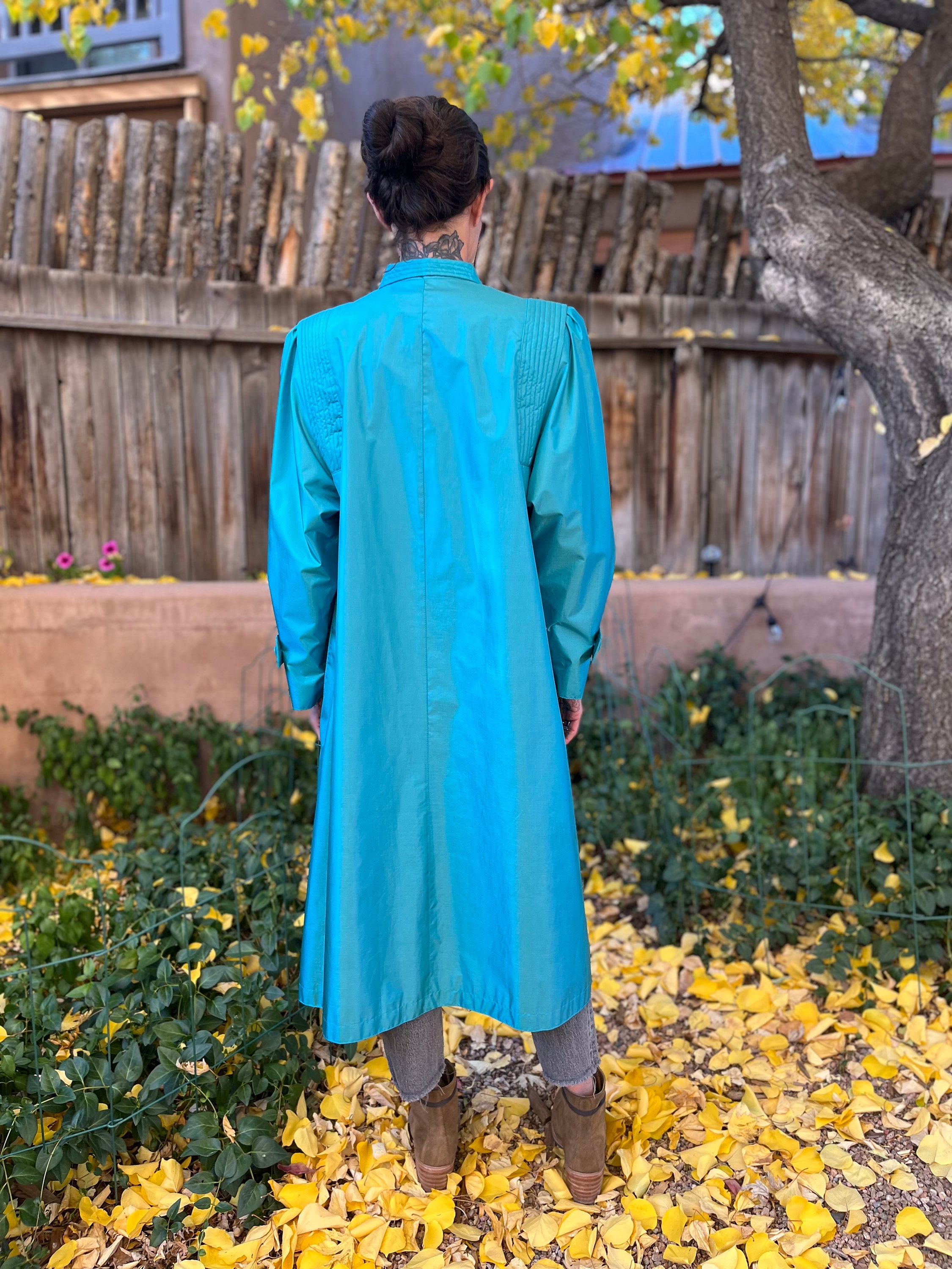 Vintage 80s Turquoise Trench Raincoat - Cambridge Grannycore