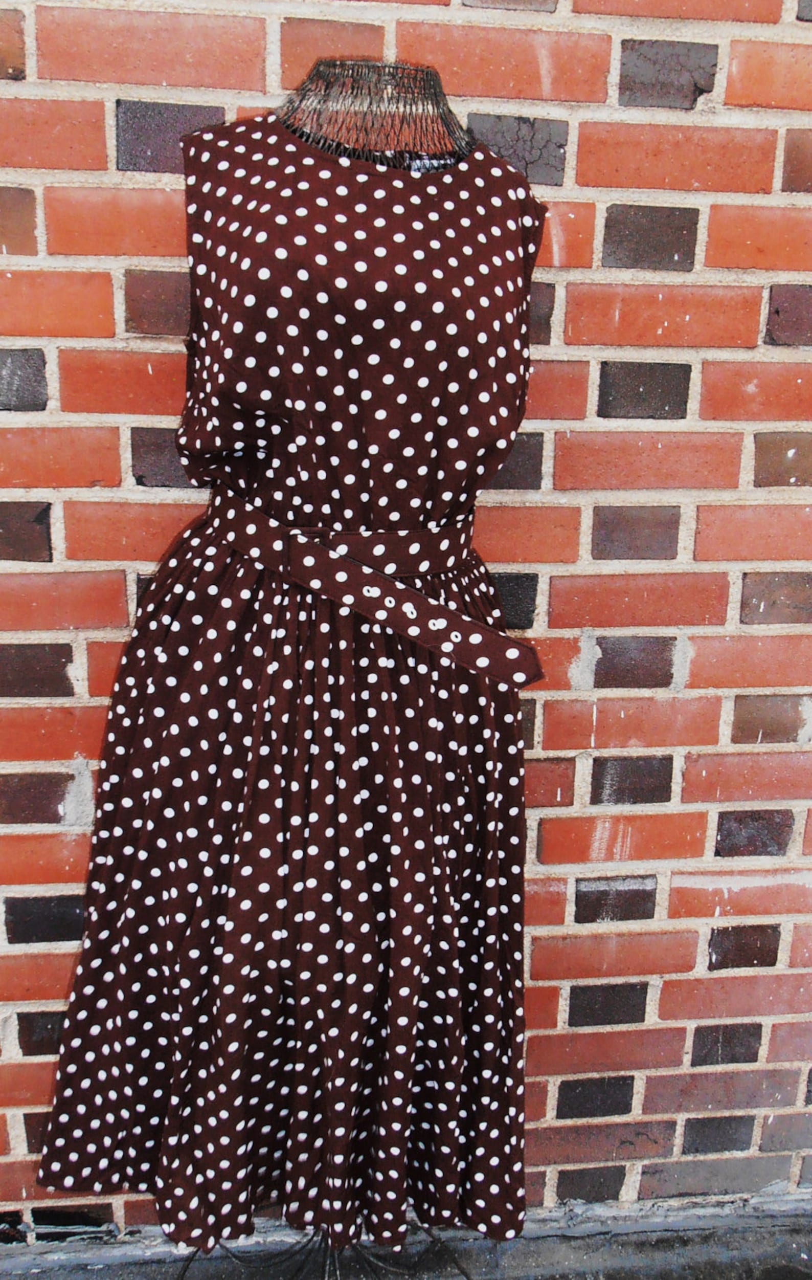 Pretty Woman Brown and White Polka Dot Dress by Serbeu L/XL Etsy