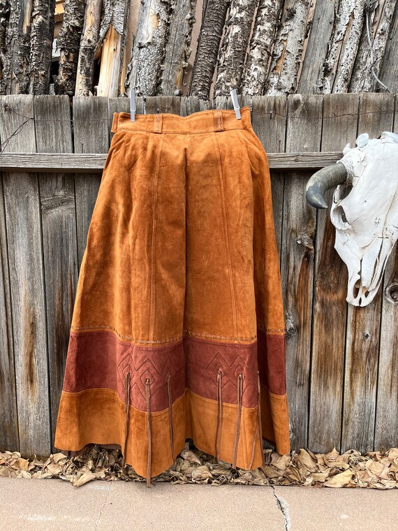 70s Style Vintage Southwestern Leather Maxi Skirt… - image 9