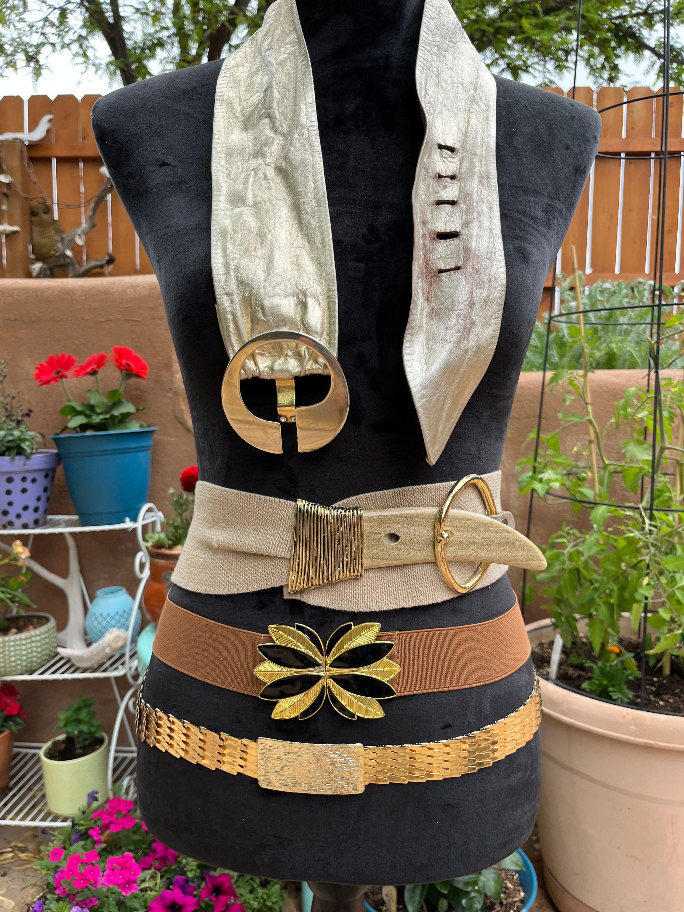 Vintage 1970s Gold Belts Retro Disco Accessories Details by