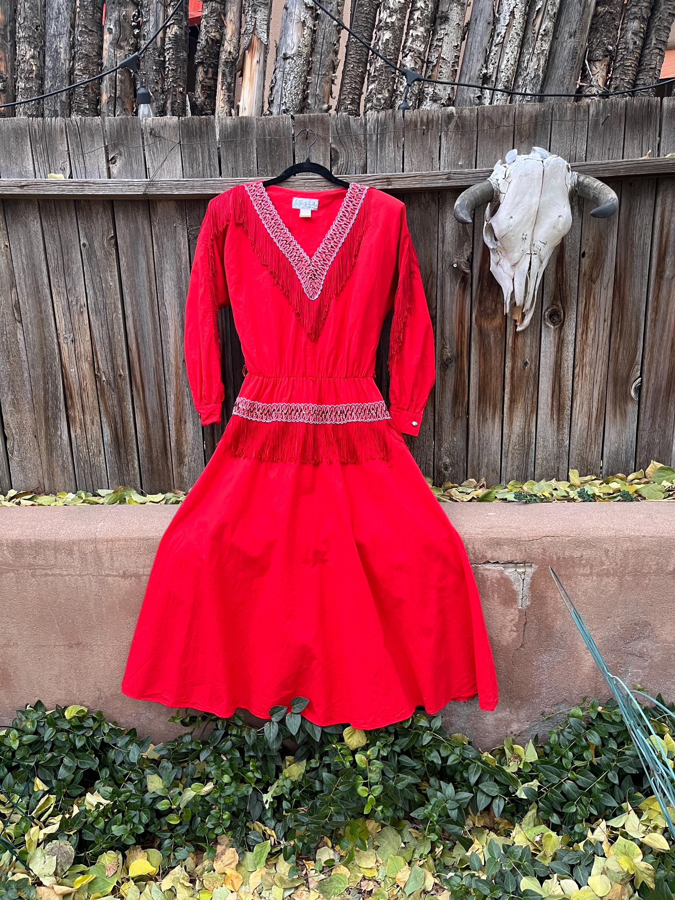 80s Vintage Lilia Smitty Red Western Dress | Fringe Rodeo