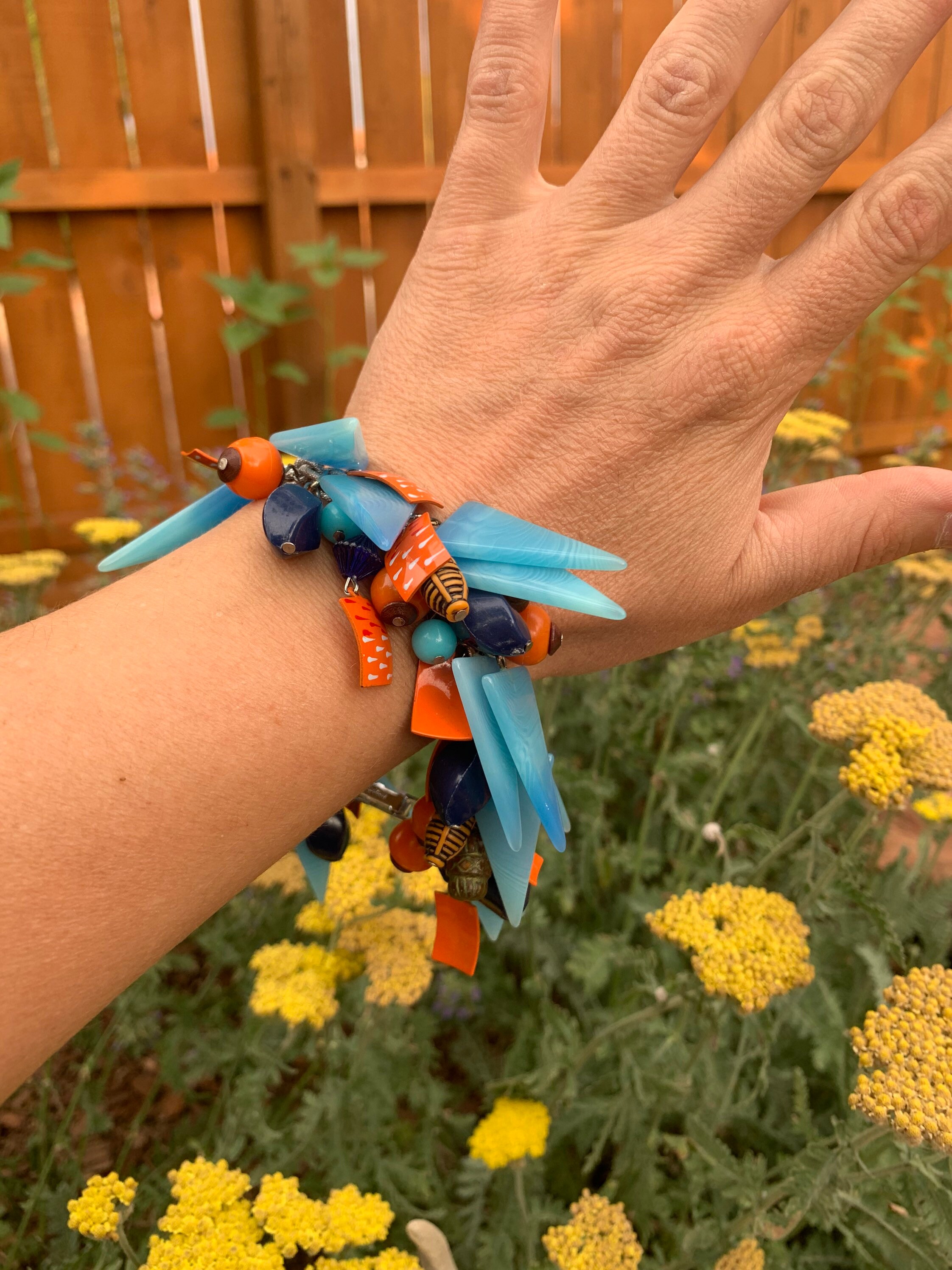 Bracelet Vintage Orange En Plastique - Années 80/90 - Bijou Fantaisie Rétro