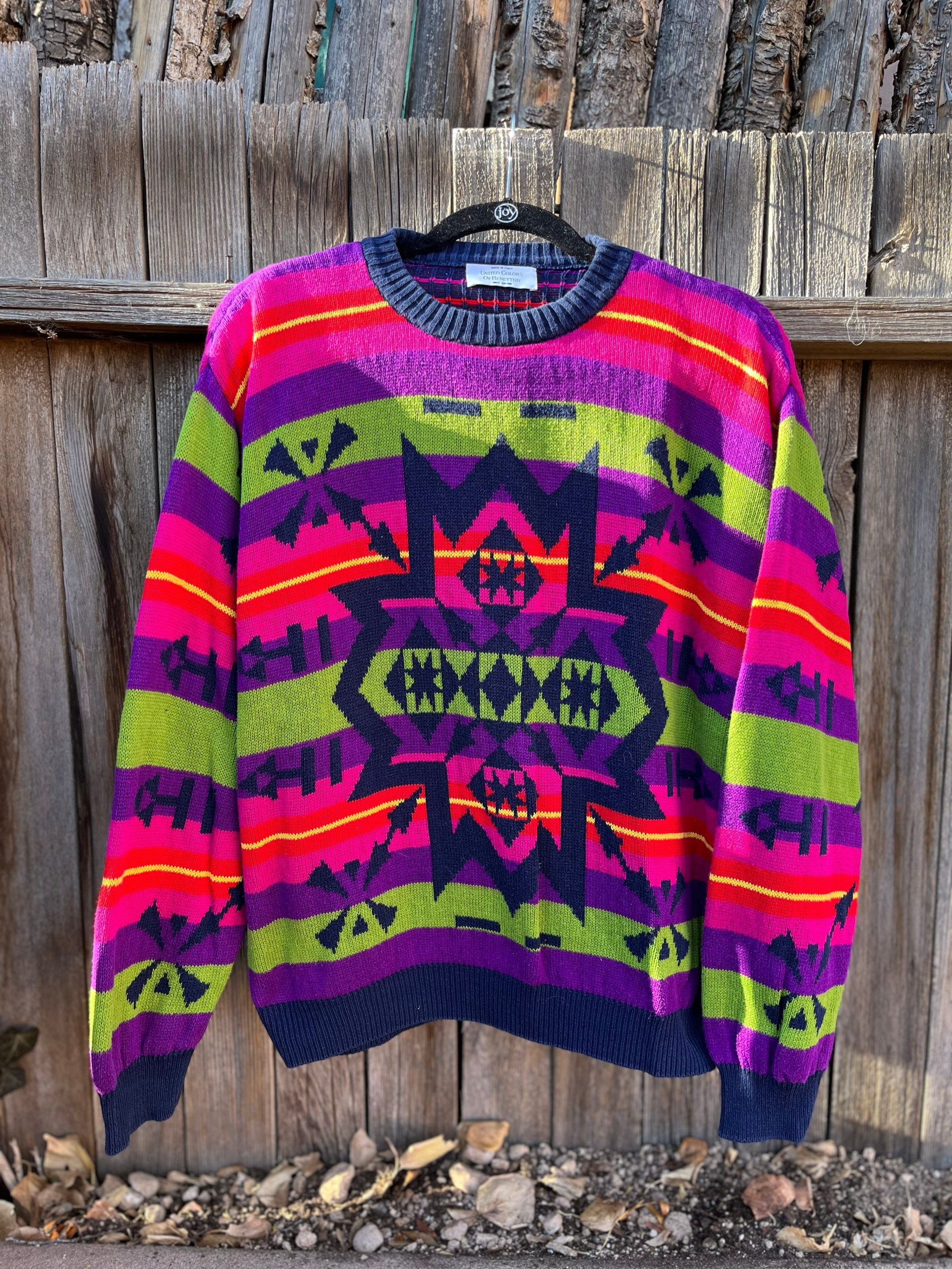 United Colors of Benetton Vintage 1980s Apres Ski Sweater Colorful Oversized Pullover Jumper Made in Italy Etsy