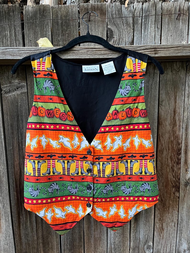 90s Vintage Halloween Vest | Spooky Novelty Print by Basic Editions S/M