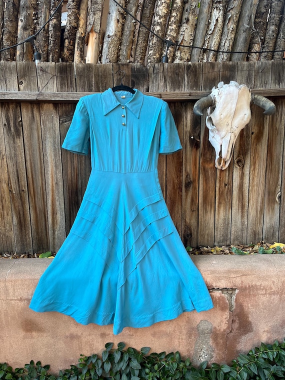 blue vintage swing dress 1950's Sapphire Blue Silk Party Dress With Rhinestones / Waist 27 – Xtabay  Vintage