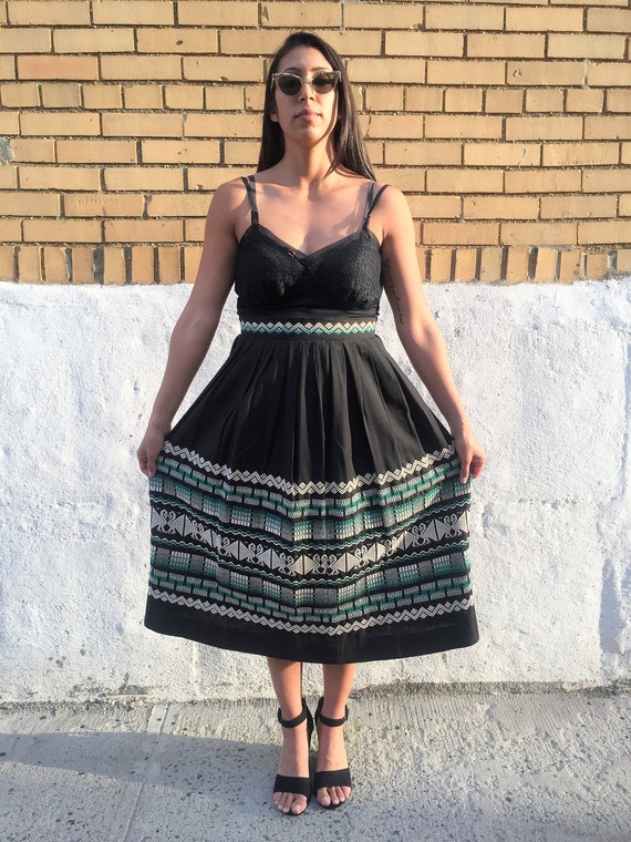 Vintage 1950s Guatemalan Embroidered Skirt with Tu