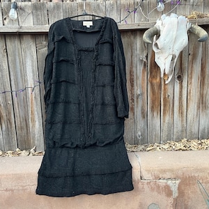 black long sleeve gatsby dress Black Sequin Fringe Flapper Dress | 1920s Art Deco Long Sleeve Evening Gatsby  Dress