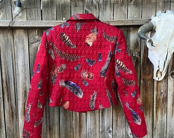 80s Vintage Silk Feather Bolero Jacket | Southwestern Novelty