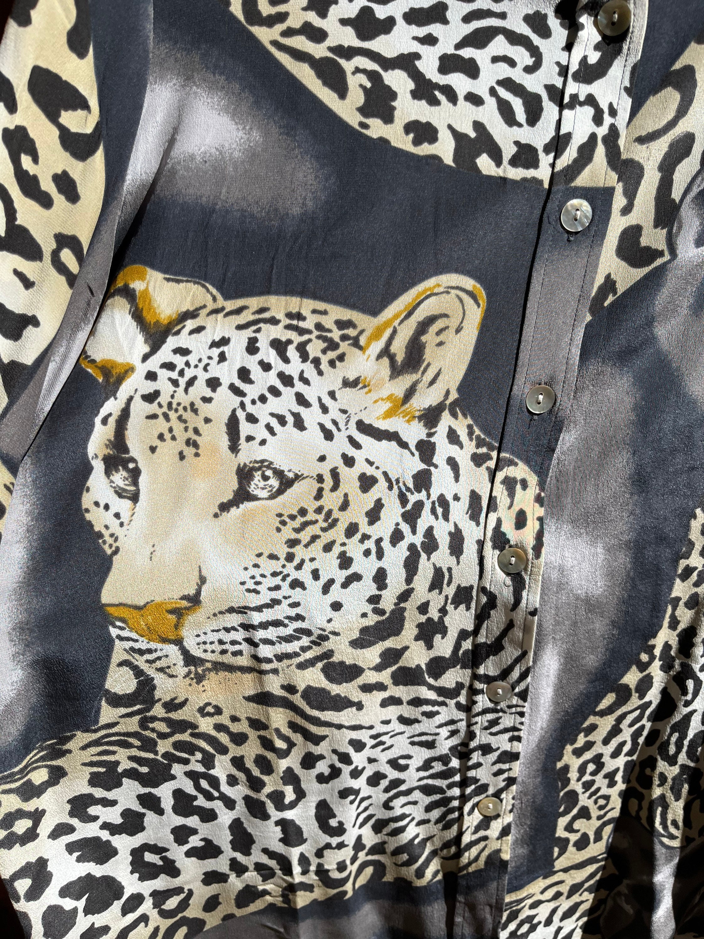 Spiegel Vintage 1980s Leopard and Panther Button Down Blouse L/XL