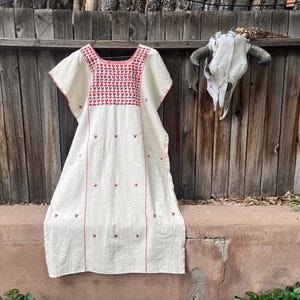Vintage Tacuate Bird Huipil Dress | Traditional Oaxaca Mexican Boho Kaftan Artisan-Made Tunic Dress L/XL