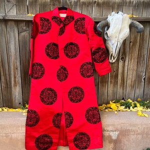 Vintage 1950s Red Chinese Silk Coat by The Old Peking Silk Co - Antique Embroidered Jacket S/M
