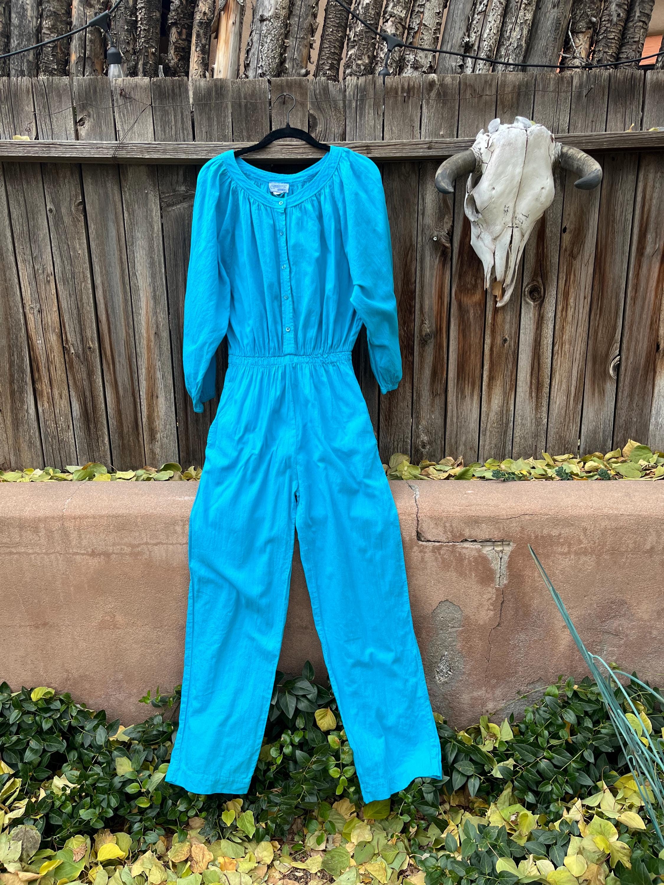 80s Vintage Turquoise Jumpsuit Long Sleeve Retro Sportswear by