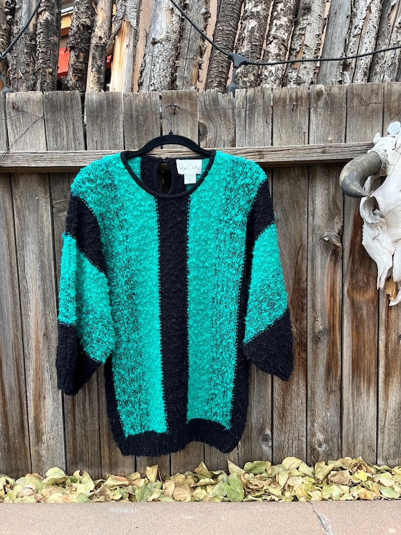 80s Turquoise and Black Striped Sweater by Wye Oaks Size Medium - Etsy