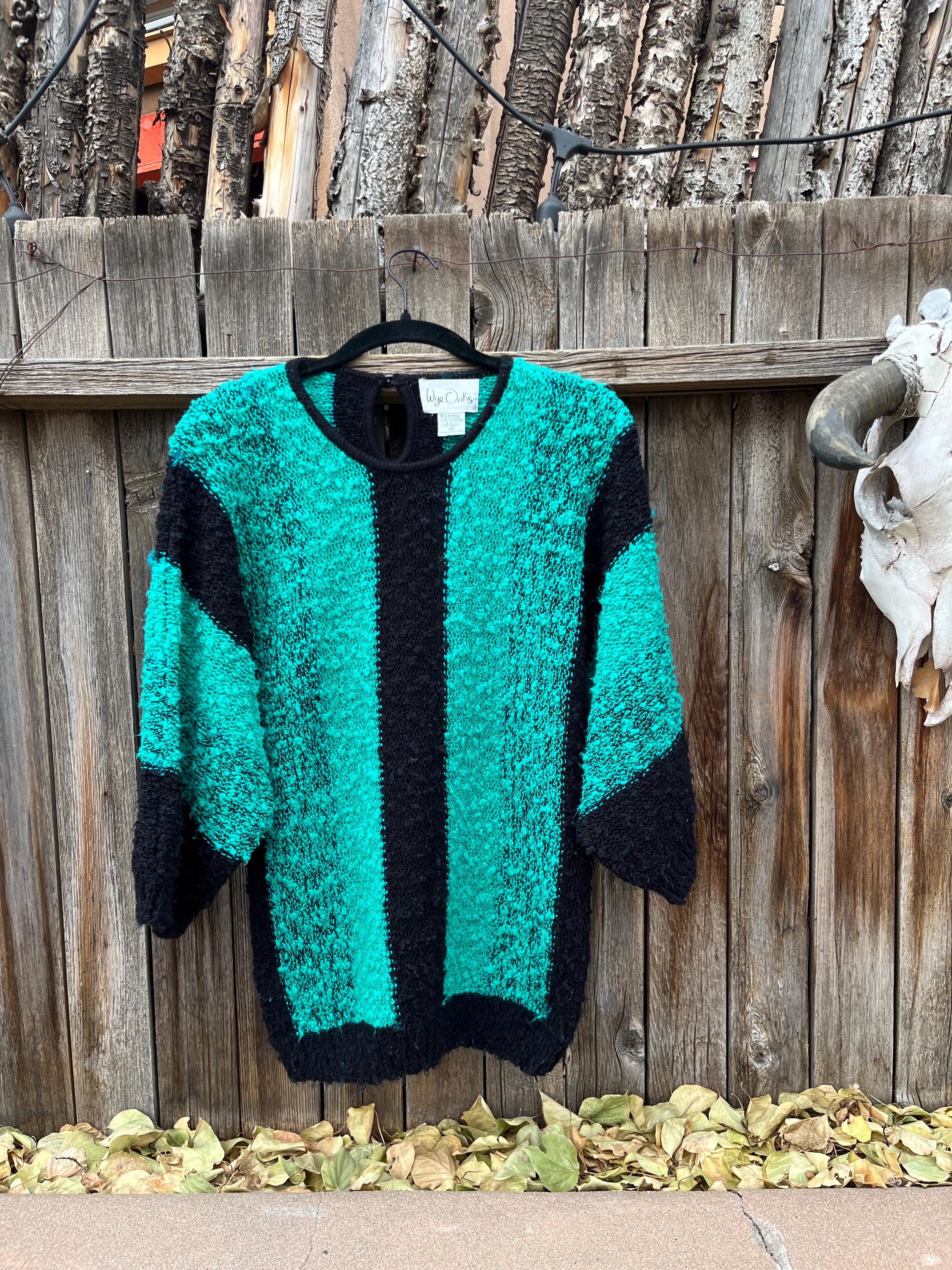 80s Turquoise and Black Striped Sweater by Wye Oaks Size Medium - Etsy