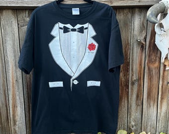 80s Vintage Tuxedo T-Shirt Las Vegas Novelty Top Party Wear S/M