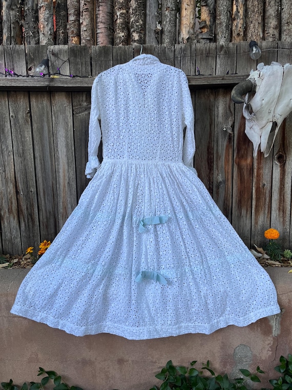 Vintage 1950s Star Eyelet Dress | White Cotton Tea Length Wedding