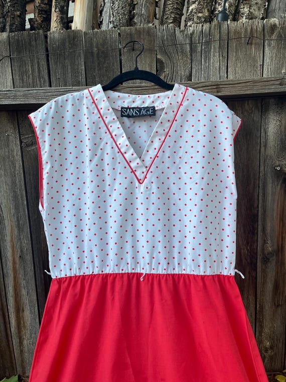 80s Vintage Polka Dot Dress | Red and White, Plus Size L/XL