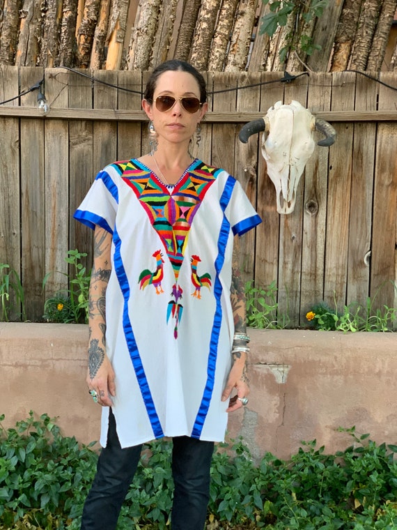 Vintage Mexican Embroidered Rooster Tunic Dress S… - image 2