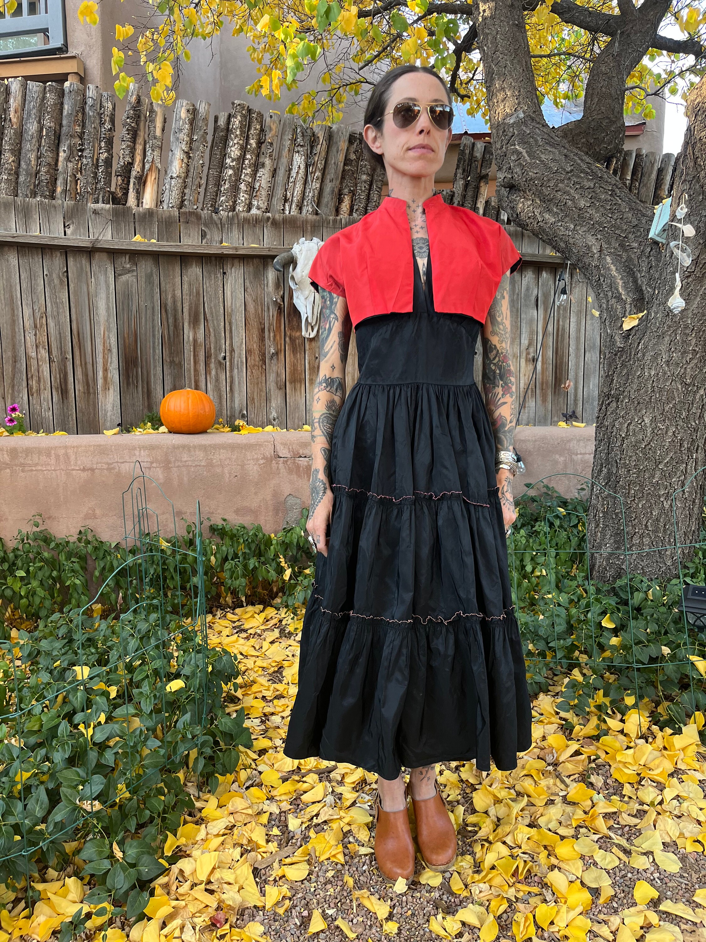 50s Vintage Black Tiered Party Dress by Goody Halter Swing