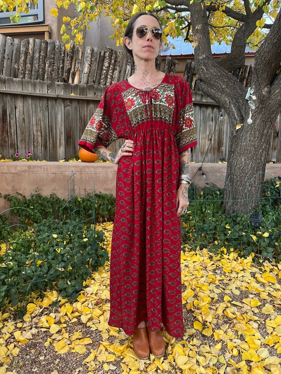 70s Vintage Paisley Maxi Dress Fall Fashion Long D