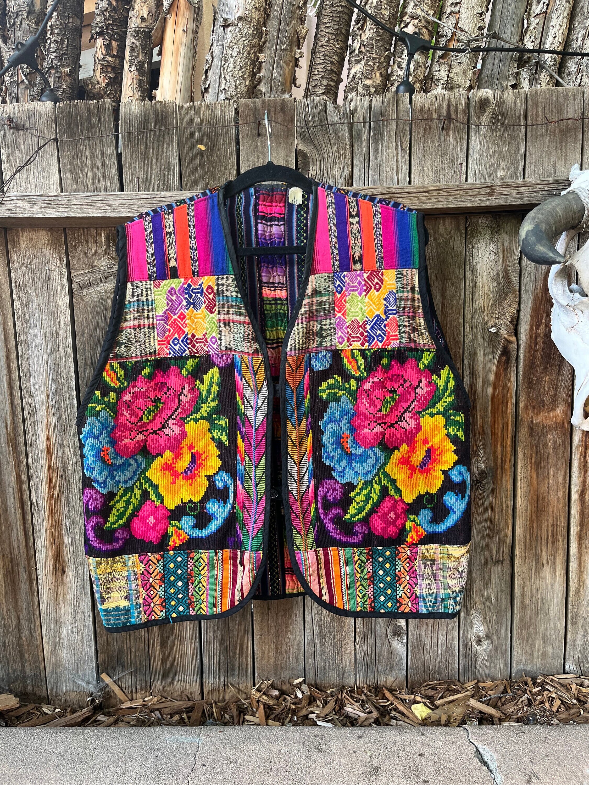 70s Vintage Guatemalan Embroidered Patchwork Vest Boho Ethnic 