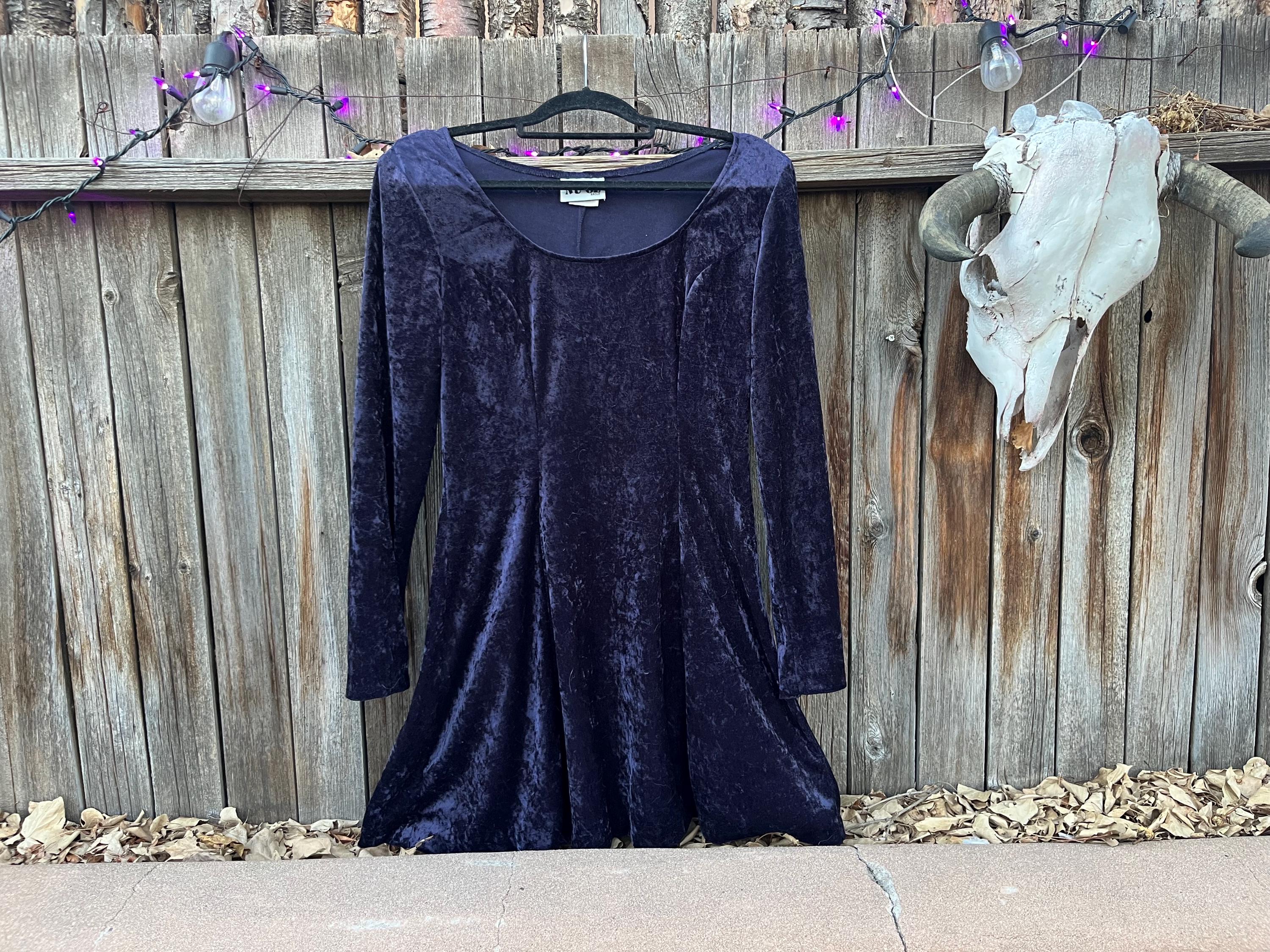 skater dress 90s style Vintage Purple Crushed Velvet | Whimsygoth vida backless maxi dress christmasparty Color:Natural Linen (6) celestial and full of