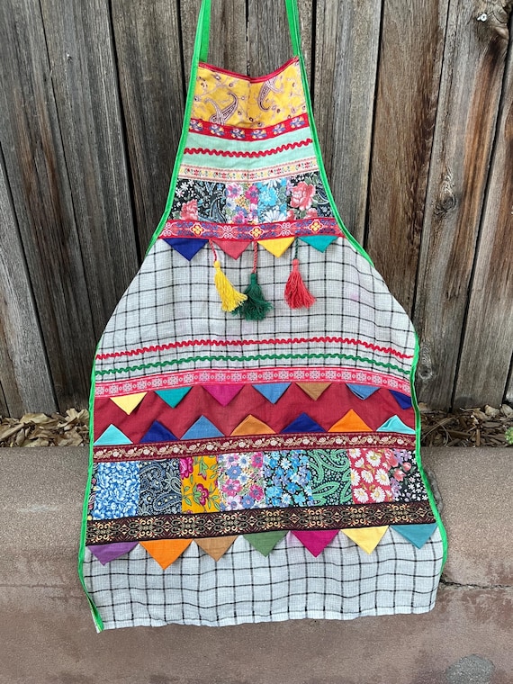 Vintage Boho Patchwork Apron | Handmade Boho Kitc… - image 1