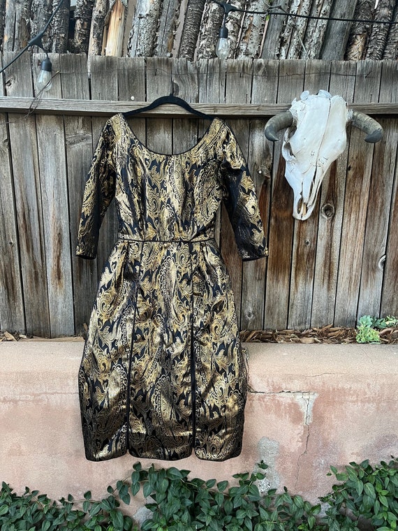 Elegant 60s Vintage Gold Brocade Party Dress - Jac