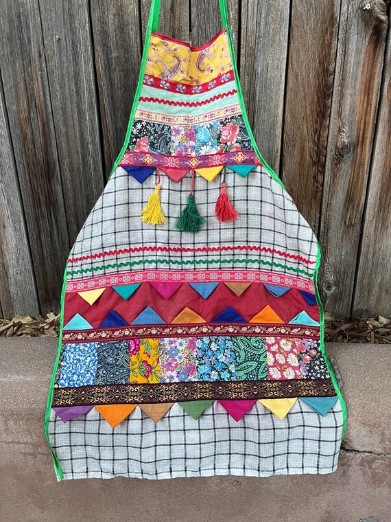 Vintage Boho Patchwork Apron | Handmade Boho Kitc… - image 8