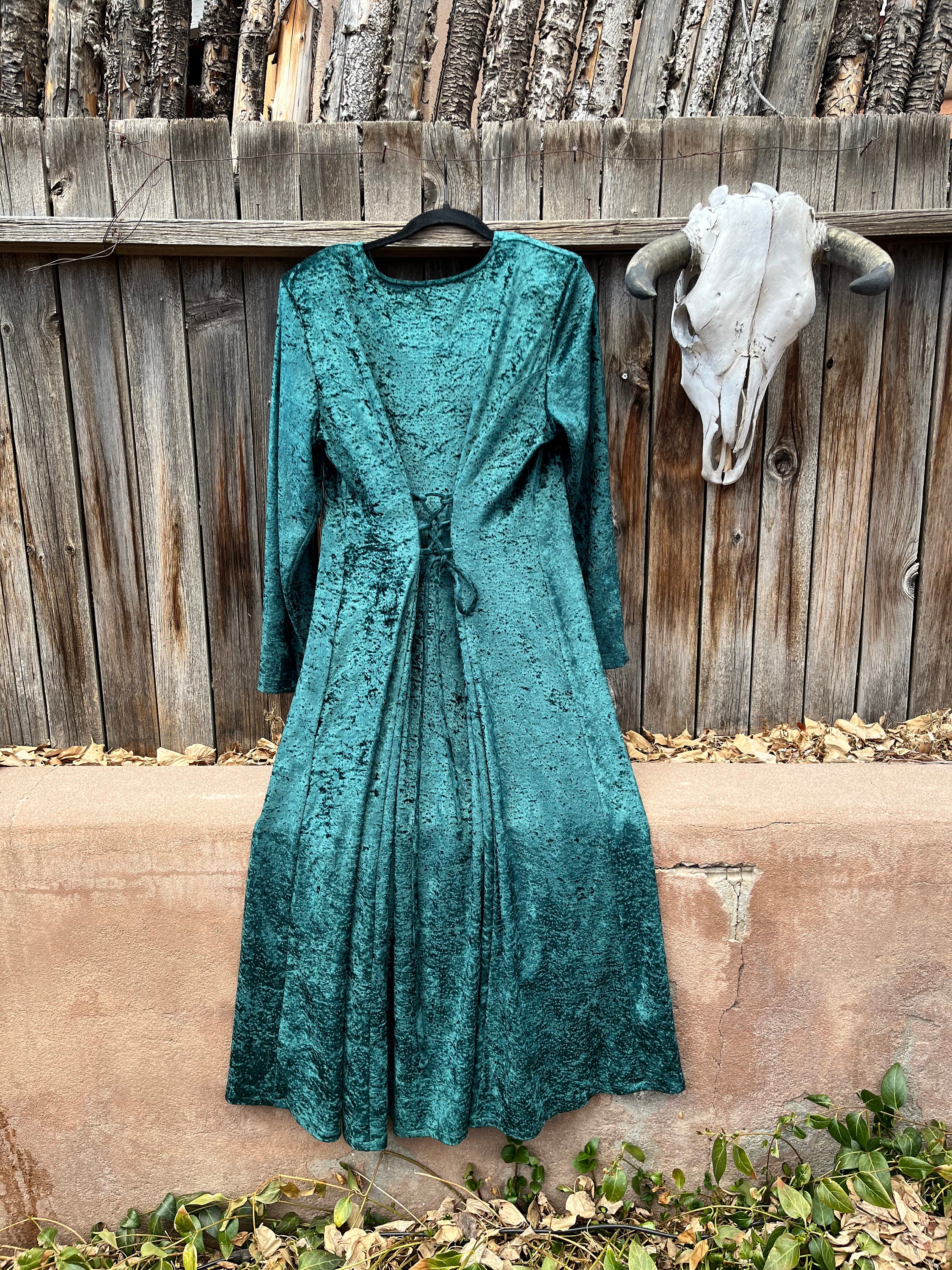 90s Vintage Green Crushed Velvet Green Witch Cottagecore 90s Vintage Green Crushed Velvet Green Witch Cottagecore