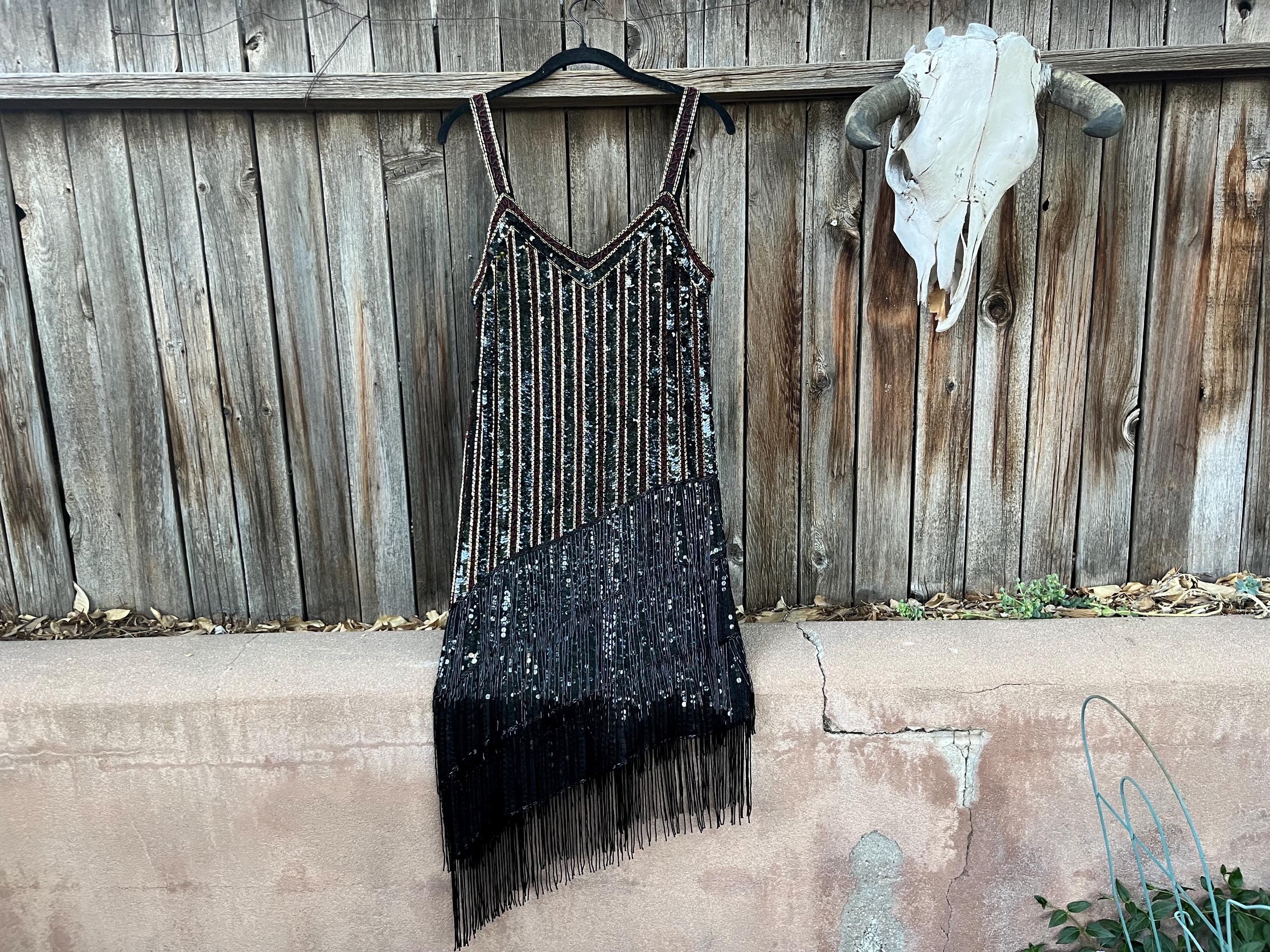 80s Vintage Beaded Party Dress - 20s Jazz Age Revival Style, S/M