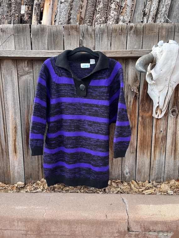 80s Vintage Purple Striped Oversized Sweater by Liz Thomas II L/XL