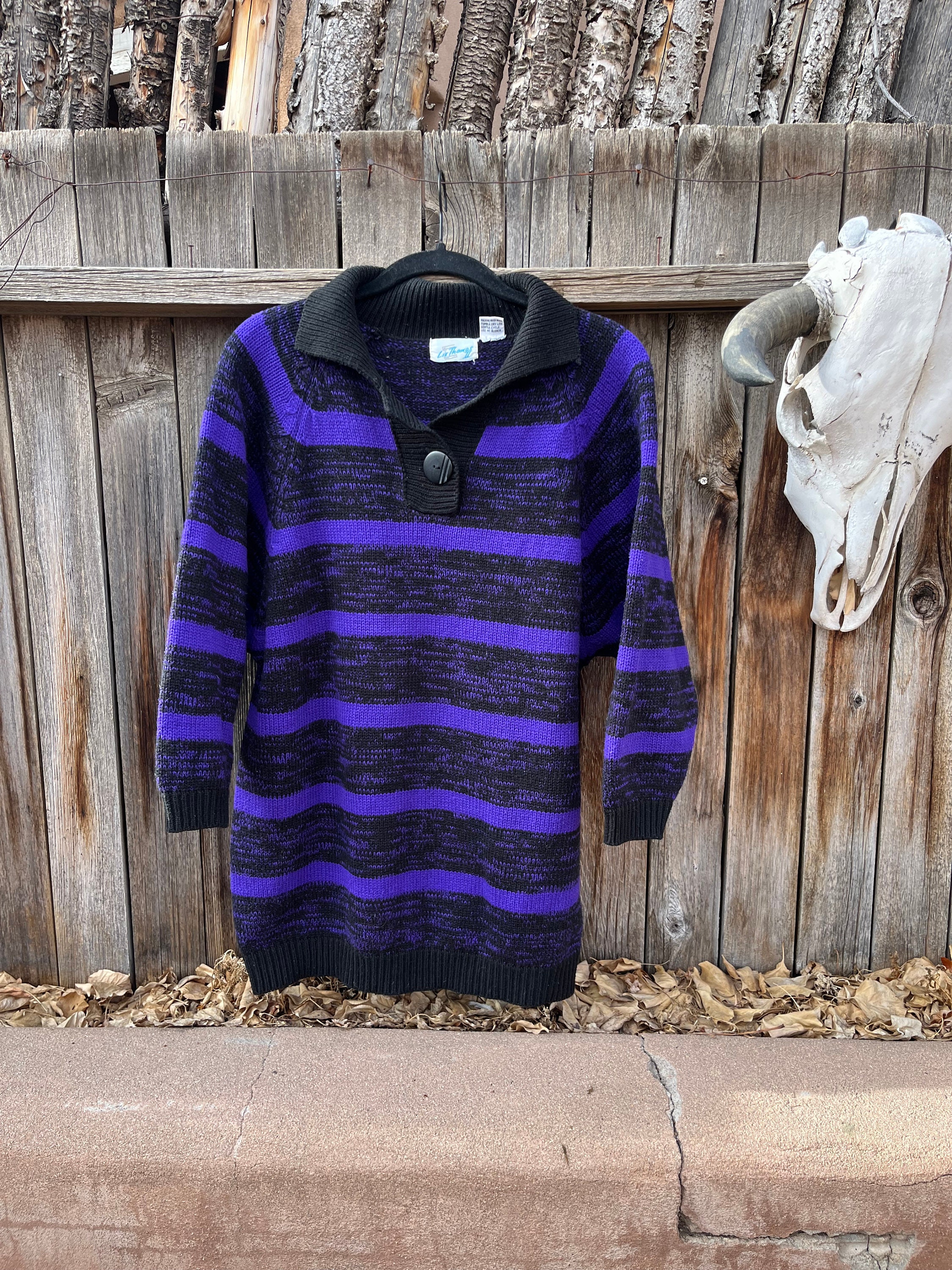 80s Vintage Purple Striped Oversized Sweater by Liz Thomas II L/XL