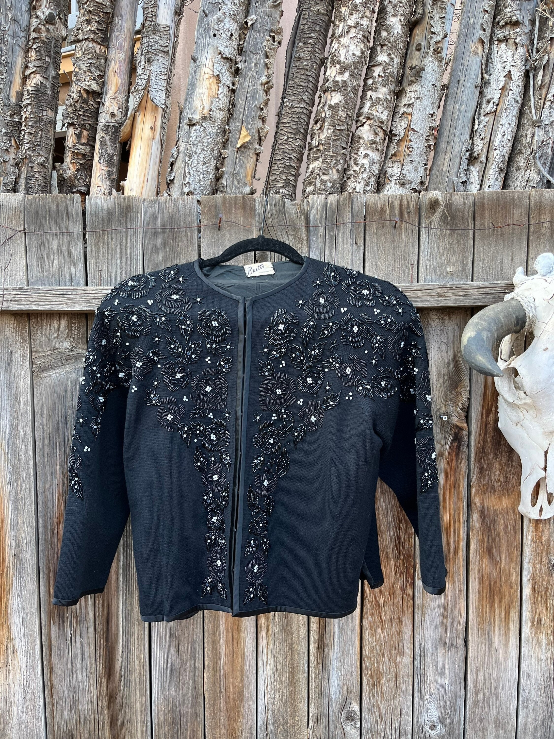 50s Vintage Beaded Black Cardigan Pinup Style by Bretts M/L - Etsy