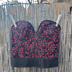 80s Vintage Red and Black Lace Bustier Corset by JCPenney Size 34A