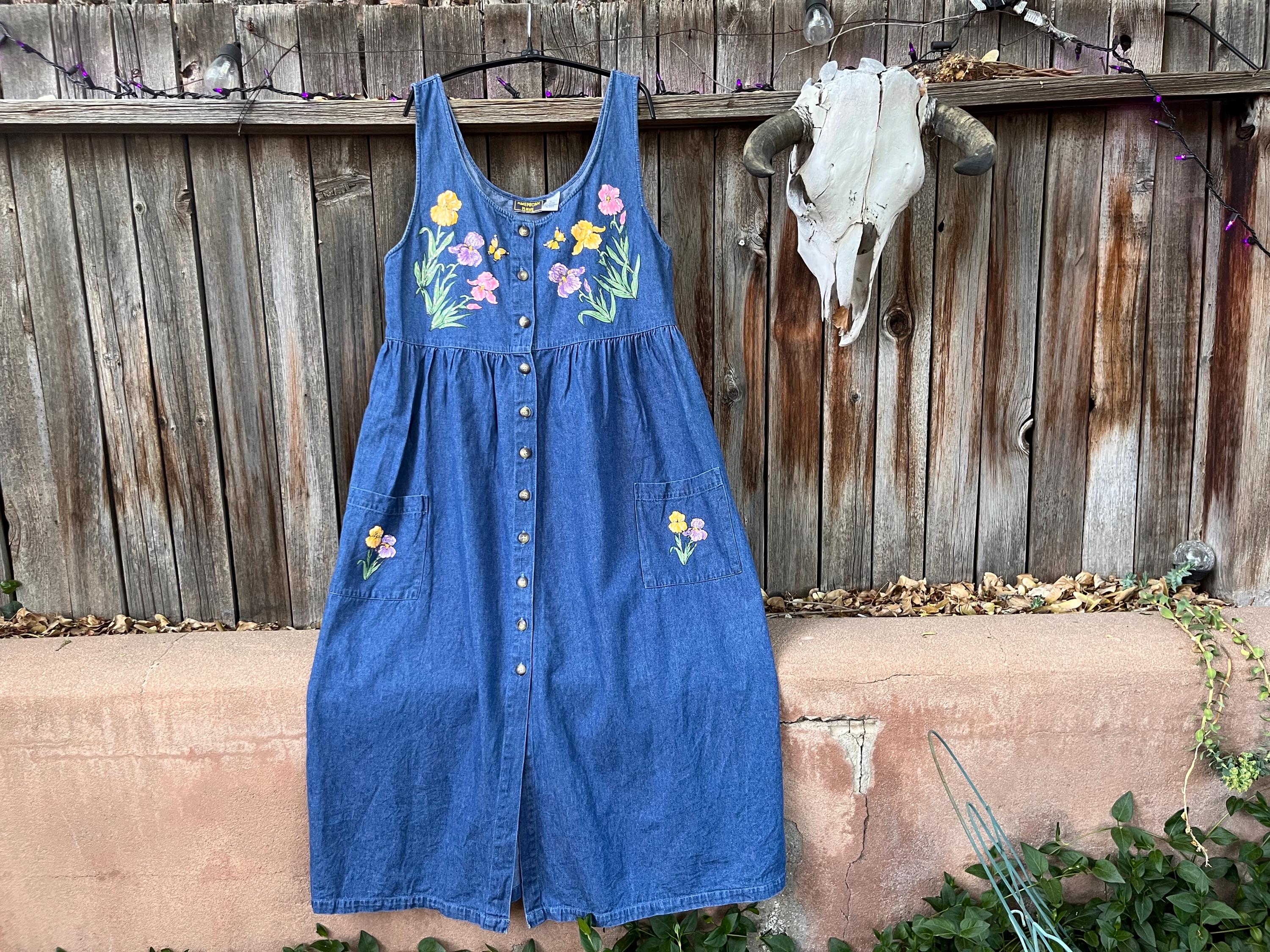 Vintage 90s Floral Denim Dress - Etsy Vintage 90s Floral Denim Dress - Etsy