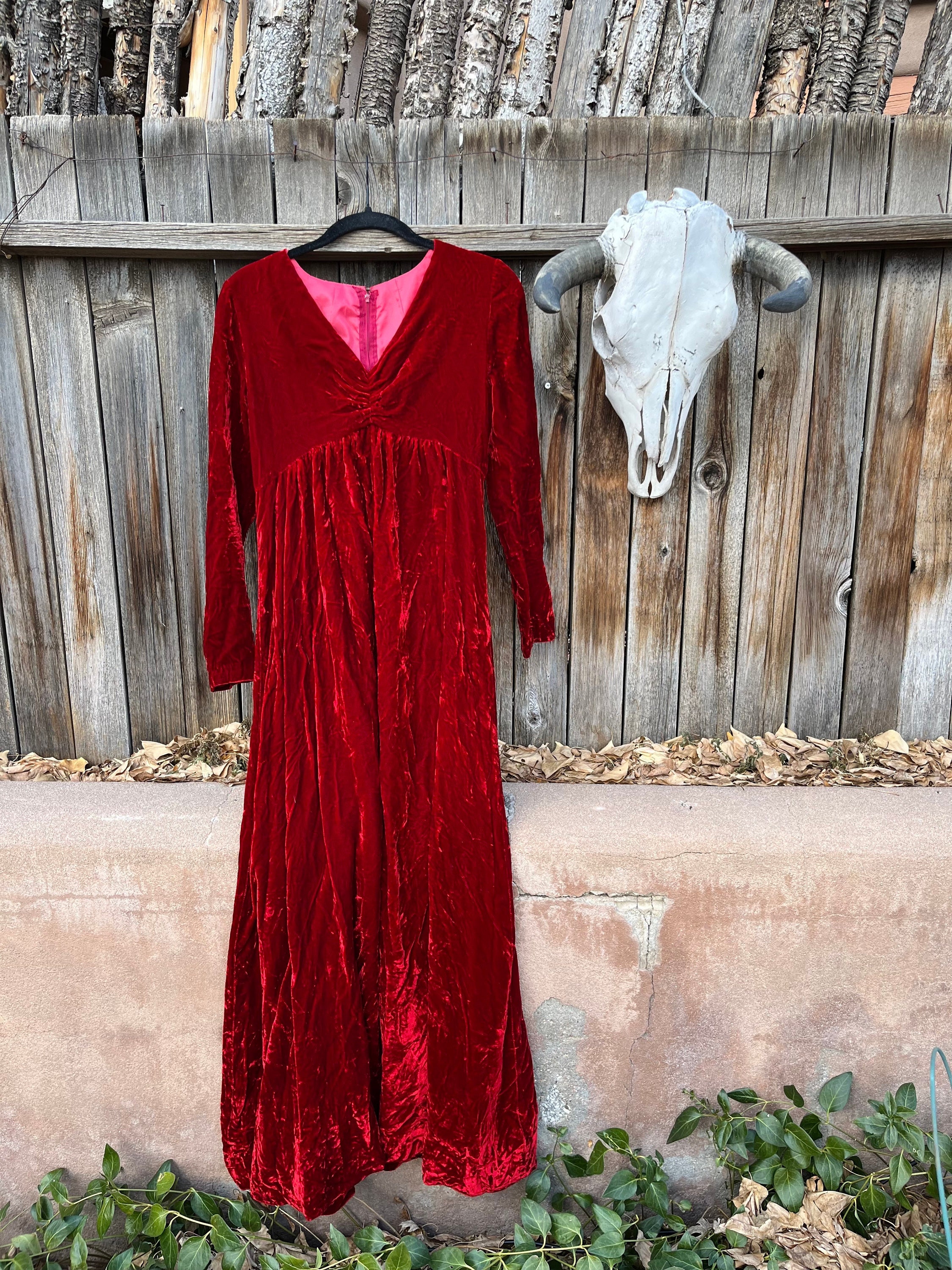 60s Vintage Crushed Red Velvet Maxi Dress Winter Holiday Fashion S/M - Etsy