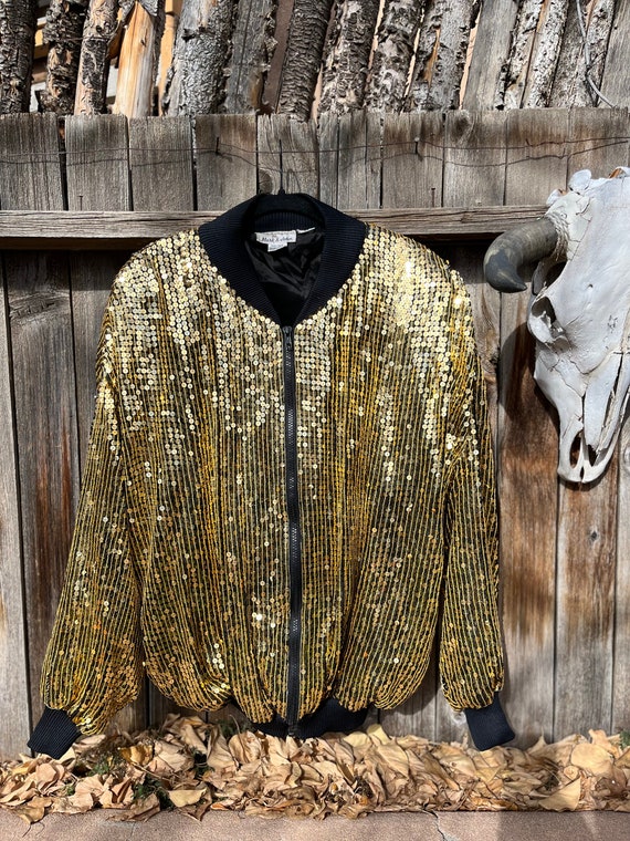 80s Vintage Sequin Bomber Jacket from Silk and Se… - image 9