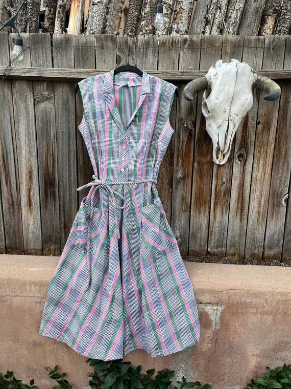 50s Vintage Plaid Day Dress by Rose Day Fashions M