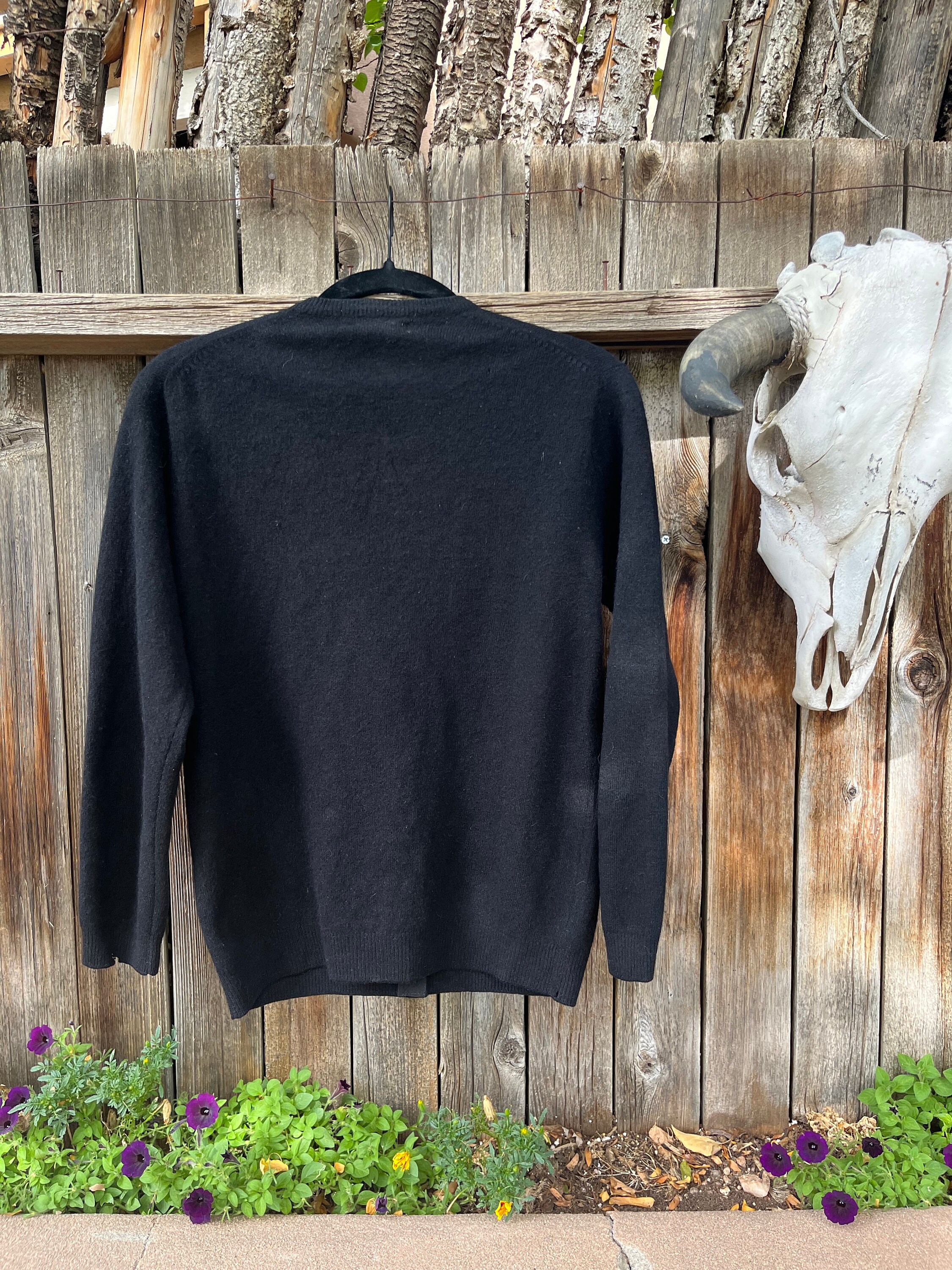 Vintage 50s Wool Cardigan: Black & Red Floral Embroidered Angora