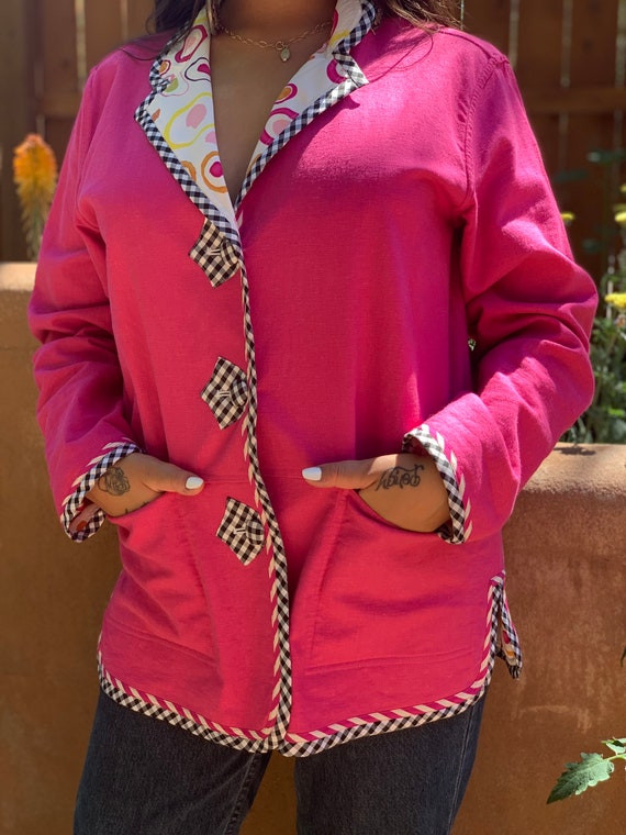 80s Vintage Reversible Pink Linen Jacket by Koos … - image 3